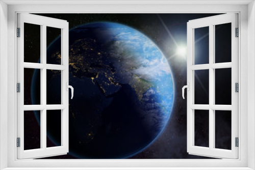 Fototapeta Naklejka Na Ścianę Okno 3D - vision of the earth in outer space, sunrise