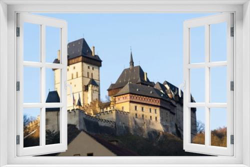 Fototapeta Naklejka Na Ścianę Okno 3D - Gothic castle Karlstejn founded by Charles IV, Holy Roman Emperor and King of Bohemia, Bohemia, Czech Republic on a sunny spring day