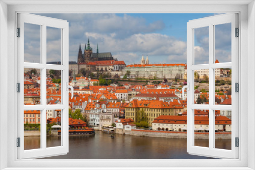 Fototapeta Naklejka Na Ścianę Okno 3D - Panoramic view of Prague castle and Vltava river in Prague, Czech Republic