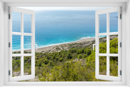 Fototapeta Naklejka Na Ścianę Okno 3D - Seascape of Blue Waters of Gialos Beach, Lefkada, Ionian Islands, Greece