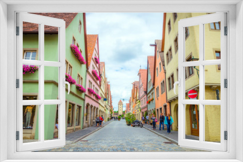 Fototapeta Naklejka Na Ścianę Okno 3D - Beautiful streets in Rothenburg ob der Tauber with traditional German houses, Bavaria, Germany