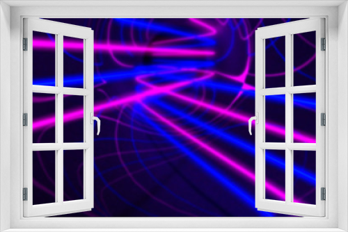 Fototapeta Naklejka Na Ścianę Okno 3D - Blurred 3d rendering, glowing lines. Abstract psychedelic background, ultraviolet lights, purple blue vibrant colors