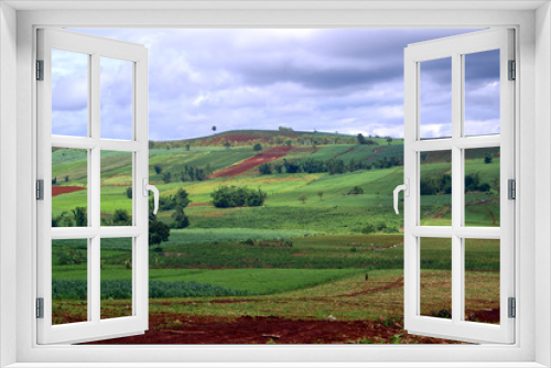 Fototapeta Naklejka Na Ścianę Okno 3D - landscape of village and clouds