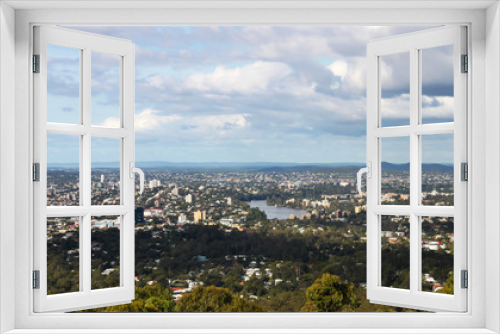 Looking down on Brisbane Australia CBD and Brisbane River from Mt Cootha overlook