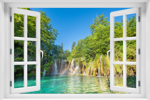Fototapeta Naklejka Na Ścianę Okno 3D - Incredibly beautiful fabulous magical landscape with a bridge near the waterfall in Plitvice, Croatia (harmony meditation, antistress - concept)