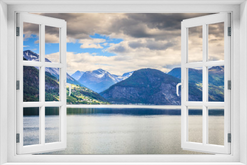 Fototapeta Naklejka Na Ścianę Okno 3D - Mountains landscape and fjord in Norway