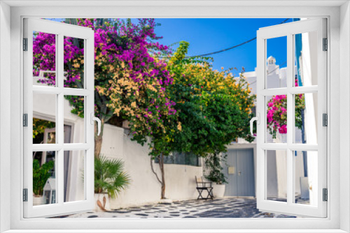 Fototapeta Naklejka Na Ścianę Okno 3D - Mykonos streetview at sunny day, Greece