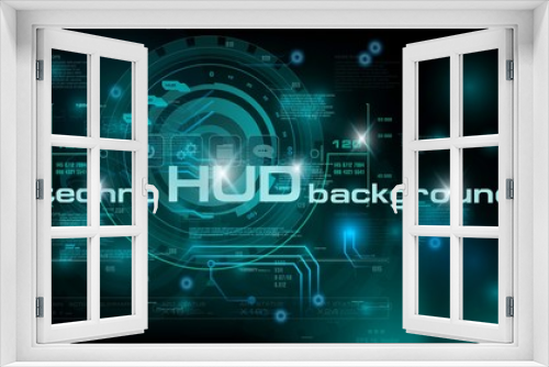 HUD technology background, colorful digital background, 3D technology interface. HUD techno background with floating numbers