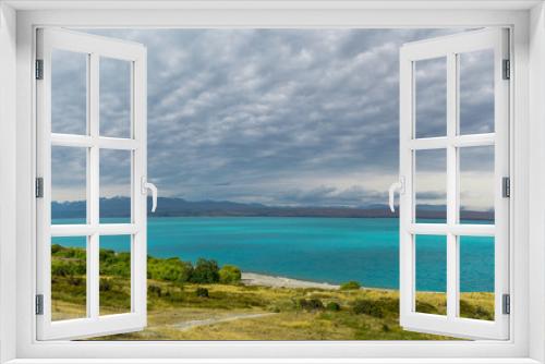Fototapeta Naklejka Na Ścianę Okno 3D - Perfect blue Pukaki lake panorama, New Zealand