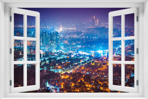 Fototapeta Naklejka Na Ścianę Okno 3D - Night panorama of Seoul city shot from Namsan tower - South Korea