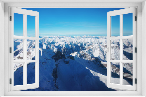 Fototapeta Naklejka Na Ścianę Okno 3D - Mountain peaks ridge winter Swiss Alps helicopter view
