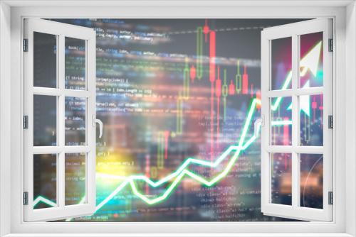 Fototapeta Naklejka Na Ścianę Okno 3D - Software development. Programming code abstract technology background and Stock market digital graph chart on LED display concept. Indicator financial forex education development coding code program.