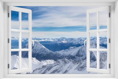 Fototapeta Naklejka Na Ścianę Okno 3D - Panorama - Blauer Himmel mit Wolken über den Alpen - High Resolution