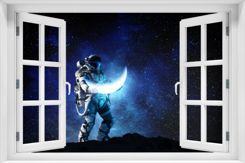 Fototapeta Naklejka Na Ścianę Okno 3D - Spaceman carrying his mission. Mixed media