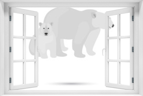 Fototapeta Naklejka Na Ścianę Okno 3D - Polar bear with bear cub color flat icon
