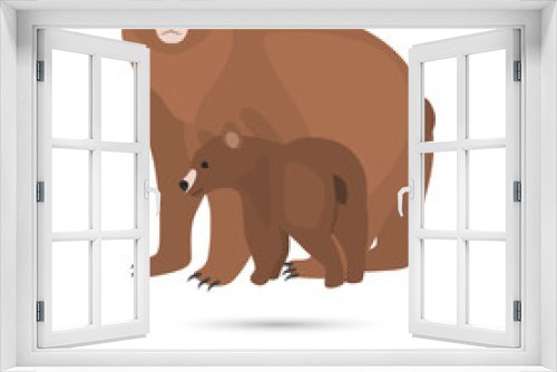 Fototapeta Naklejka Na Ścianę Okno 3D - Broun bear with cub color flat icon