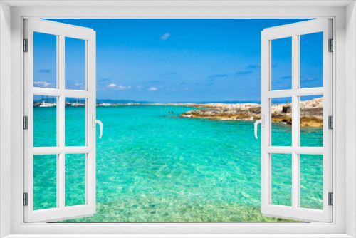 Fototapeta Naklejka Na Ścianę Okno 3D - Tourists in Illetes beach Formentera island, Mediterranean sea, Spain