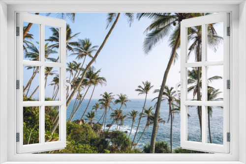 Fototapeta Naklejka Na Ścianę Okno 3D - Beautiful scenic view of palm trees on coastline, mirissa, sri lanka