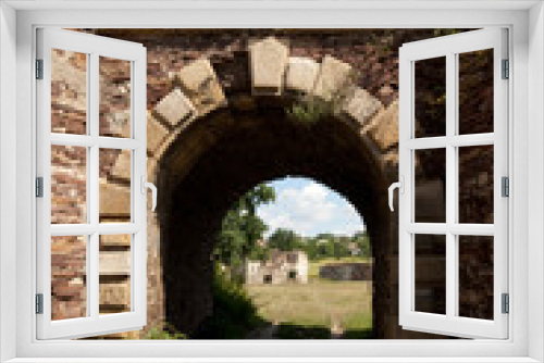 Fototapeta Naklejka Na Ścianę Okno 3D - Gate of castle ruins in Pidzamochok, Ternopil region,Ukraine