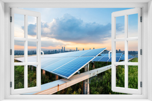 Fototapeta Naklejka Na Ścianę Okno 3D - solar panels with cityscape of singapore