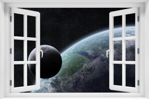 Fototapeta Naklejka Na Ścianę Okno 3D - Panoramic view of planet Earth with the moon 3D rendering elements of this image furnished by NASA