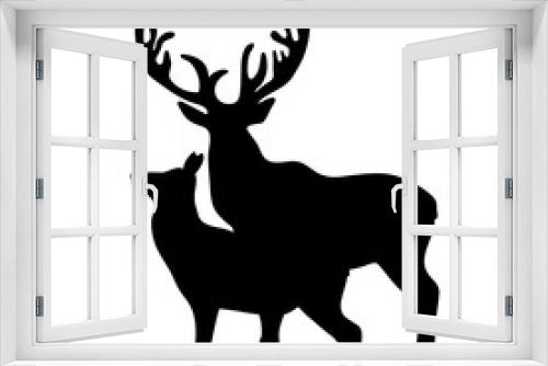 Fototapeta Naklejka Na Ścianę Okno 3D - Vector silhouette of deer and hind on white background.