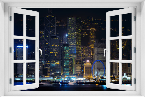 Fototapeta Naklejka Na Ścianę Okno 3D - Hong Kong Victoria Harbor night view in earth hour