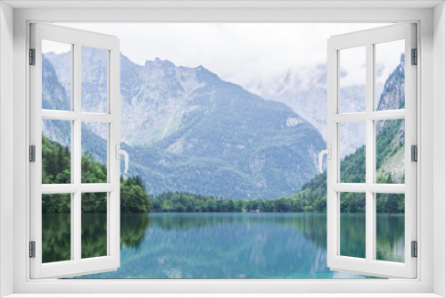 Fototapeta Naklejka Na Ścianę Okno 3D - Great summer panorama of the Obersee lake. Green morning scene of Swiss Alps, Nafels village location, Switzerland, Europe. Beauty of nature concept background.