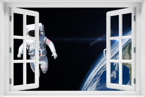 Fototapeta Naklejka Na Ścianę Okno 3D - Astronaut is flying over the planet Earth. Astronaut pushing the boundaries of exploration.