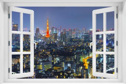 Fototapeta Naklejka Na Ścianę Okno 3D - 東京の夜景（パノラマ）