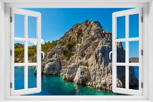 Fototapeta Naklejka Na Ścianę Okno 3D - Rock in the Aegean Sea. Rocky island. Rocky coast. Snake island. Turkey