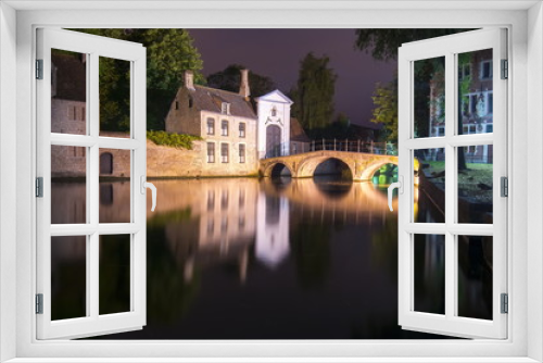 Fototapeta Naklejka Na Ścianę Okno 3D - Lake of Love and Beguinage (Begijnhof) at night, Brugge, Belgium