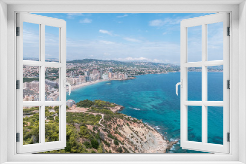 Fototapeta Naklejka Na Ścianę Okno 3D - Top view of the Mediterranean, the coast and the city of Calpe in Spain on the Costa Blanca on a beautiful, sunny, holiday day.