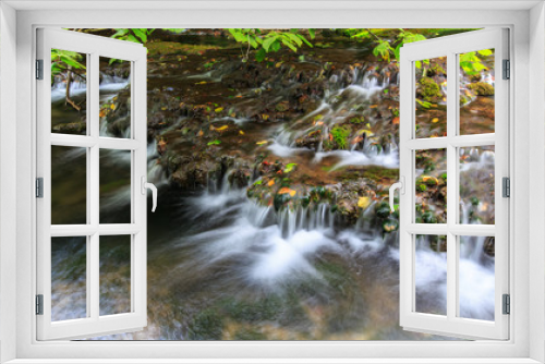 Fototapeta Naklejka Na Ścianę Okno 3D - Pristine river and waterfalls in autumn, in a remote forest in the Balkans