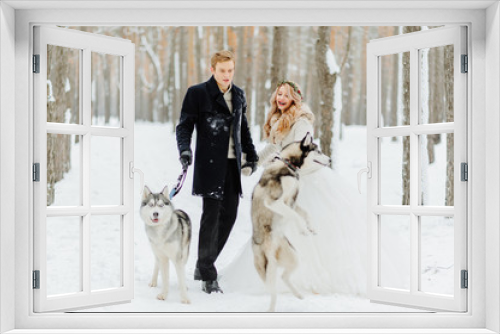 Fototapeta Naklejka Na Ścianę Okno 3D - Winter wedding photosession in nature