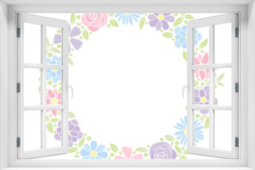 Fototapeta Naklejka Na Ścianę Okno 3D - Cute background with colourful hand drawn flowers and copyspace. Spring, Mother's Day, Woman's Day and birthday party. Vector.