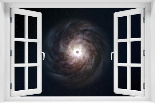 Fototapeta Naklejka Na Ścianę Okno 3D - A top down bird's eye view of a rotating spiral galaxy in deep space with a black hole in the center. 