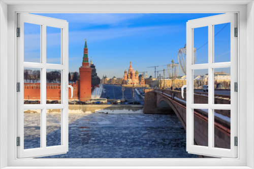 Vasil'yevskiy Spusk on Red square in Moscow. View from Bol'shoy Moskvoretskiy bridge