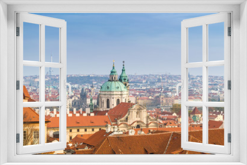 Fototapeta Naklejka Na Ścianę Okno 3D - Prague roofs view with The Church of Saint Francis of Assisi in the center, Prague, Bohemia, Czech Republic