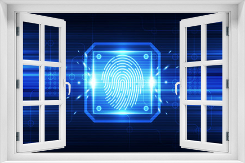 Fingerprint integrated in a printed circuit, releasing binary codes. finger print Scanning Identification System. Biometric Authorization and Business Security Concept. Vector illustration background