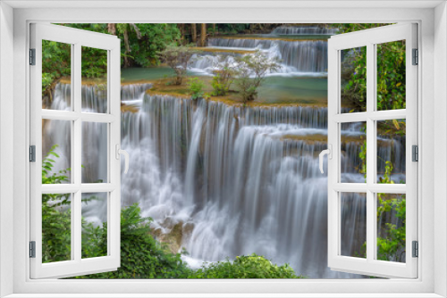 Fototapeta Naklejka Na Ścianę Okno 3D - Beautiful Huay Mae Kamin Waterfall in Khuean Srinagarindra National Park, Kanchanaburi Province. Thailand
