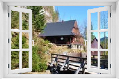 Fototapeta Naklejka Na Ścianę Okno 3D - Domy w górach