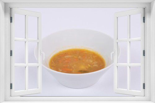 Fototapeta Naklejka Na Ścianę Okno 3D - Potato soup with flakes on a white