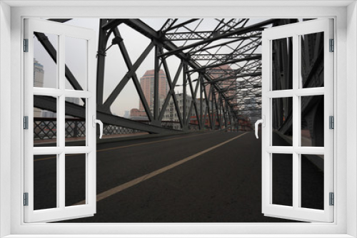 Fototapeta Naklejka Na Ścianę Okno 3D - Empty road floor surface with ironbridge