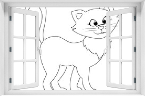 Fototapeta Naklejka Na Ścianę Okno 3D - Colorles funny cartoon cat. Vector illustration. Coloring page. 