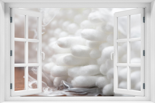 Fototapeta Naklejka Na Ścianę Okno 3D - White eared cotton swabs as a background