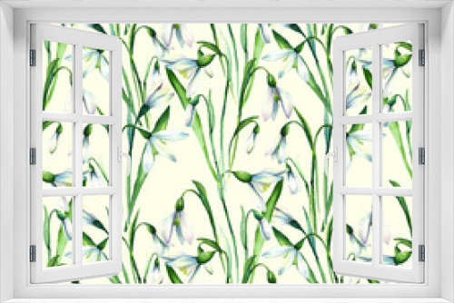 Fototapeta Naklejka Na Ścianę Okno 3D - Snowdrop,Colorful floral pattern with leaves and flowers,seamless background, watercolor floral set,drawing watercolor,Spring or summer design