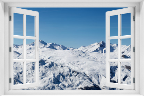 Fototapeta Naklejka Na Ścianę Okno 3D - Landscape French Alps after a snowfall, Haute Savoy, France. White mountain and blue sky.