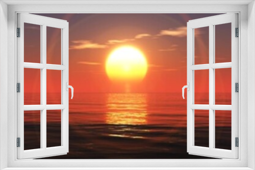 Fototapeta Naklejka Na Ścianę Okno 3D - panorama of sea sunset, sea sunrise, light above water, seascape with sun and water,
3D rendering
