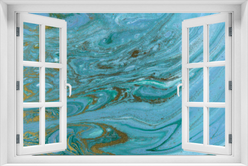 Fototapeta Naklejka Na Ścianę Okno 3D - Marble abstract acrylic background. Blue and green marbling artwork texture.